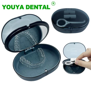 2 vrstvy Ortodontická Držiak Box Úst Stráže Traky Aligner Prípade Zrkadlo Zuby Namáčanie na Čistenie zubných náhrad Zub Prípade Skladovania