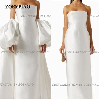 2024 Nové Pláži Biele Svadobné Šaty Odnímateľný Vlak Svadobné Šaty Plné Rukávy Elegantné Saténové Nevesta Šaty Vestido De Noiva