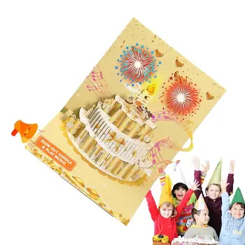 3D Narodeninovú Tortu Happy Birthday Karta Hudba Svetlo Pohľadnicu S PopUp Šťastný Karty Dekorácie Tvorivé Dievča, Darček