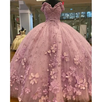 ANGELSBRIDEP 2023 Ružová plesové Šaty, Zlatko 15 Rok Starý Quinceanera Šaty 3D Kvet Brithday Party Šaty Vestidos De Fiesta