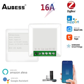 Aubess ZigBee 3.0 Smart Switch Tuya 16A DIY Istič Relé Prepínač Podporuje 1/2ways Práce Cez Alexa Domovská stránka Google ewelink SmartThings