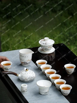 Biela Jade Kung Fu Čaj Nastaviť Farby Pre Domácnosť Kanvica Anti-Obarenie Kryt Teacup