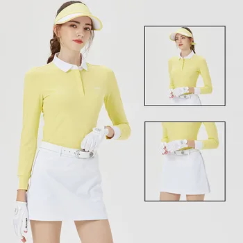 Blktee Zimné Žena Polo Golf Topy s Dlhým Rukávom Slim T-Shirts Ženy Anti-expozície Golf Culottes A-line Skladaný Sukne Oblek