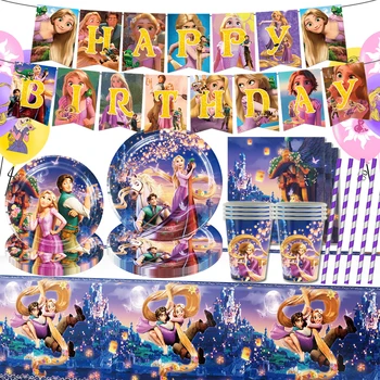 Disney Princezná Rapunzel Dievčatá Narodeninovej Party Princess Balóny nastaviť Riad Strany Dosky Banner Pozadie Baby Sprcha Dodávky