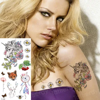 dočasné tetovanie nálepky jednorožec kôň kvet vody prenos tetovanie pre ženy, dievčatá tetovanie tela nálepky dream catcher móda