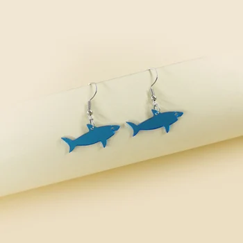 Európske a Americké Minimalistický Tvorivé Modré Zrkadlo Stretávajú hlbokomorských Žralokov Akryl Náušnice Roztomilý Tichom Štýl Zábavné Šperky