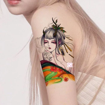 Japonský Geisha Dočasné Tetovanie pre Ženy Nepremokavé Retro Nálepky Festival Lacný Tovar Sexy Arm Tattoo Art Falošné Tetovanie
