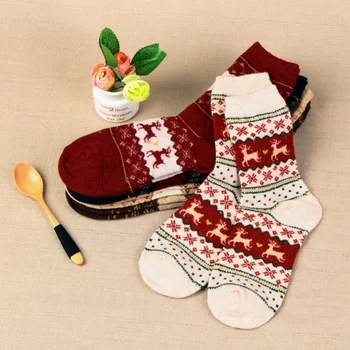 Jesenné a Zimné Vlnené Ponožky Pohodlné Mäkké Ponožky Osobnosti Vianočné Jeleň Žakárové Žien Mid-trubice Ponožky pre Ženy