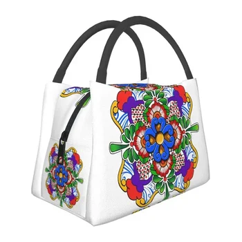 Mexické Kvet Izolované Obed Tašky pre Ženy Mosaico Talavera De Multicolor Prenosné Tepelné Chladnejšie Bento Box Pracovnej cesty