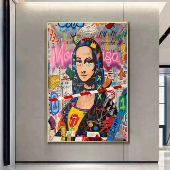 Mona Lisa Graffiti Plagáty a Vytlačí Abstraktné a Moderného Umenia Plátno na Maľovanie Zaujímavé Wall Art Obraz Domáce Dekorácie