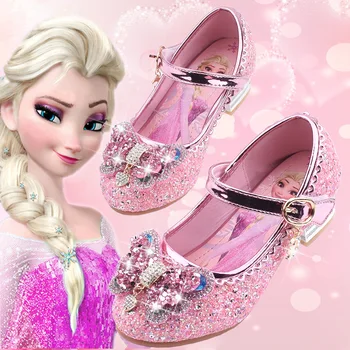 Mrazené Elsa Sandále Dievčatá Vysokom Podpätku Topánky Princezná Tanečné Topánky pre Dieťa Dievčatá Módne Crystal Topánky, Ružové a Modré sandále pre dievčatá