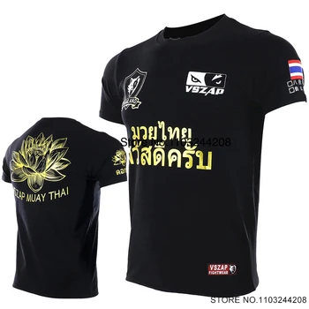 Muay Thai Tričko Bavlna Vszap MMA Tričko Muži Ženy BJJ Rashguard Boxing Tee Topy Fitness Gym Cage Fighting Kickbox Oblečenie