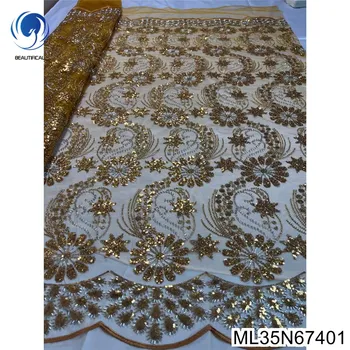 Royal Aristokratickej Temperament Zlato Oka Čipky Ručné Perličiek s Africkými Sequined Tylu Textílie Žien Formálne oblečenie ML35N674