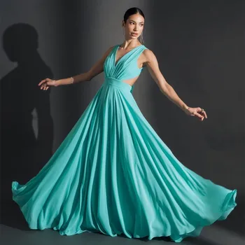 Sexy Dlhé Modré tvaru Prom Šaty A-Line Šifón Otvoriť Späť Večerné Šaty Dĺžka Podlahy Vestidos Svadobný Hosť Šaty pre Ženy