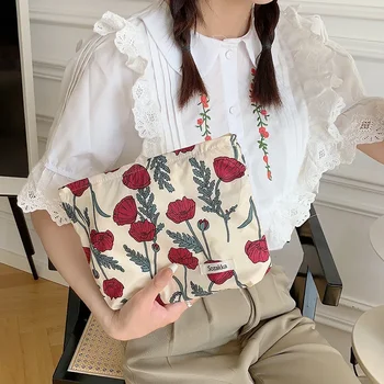 Umelecké čerstvá kvetinová bavlna make-up taška Japonský holding taška Prenosná drobnosti skladovanie taška úst červené obálky