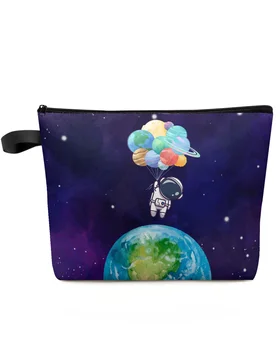 Vesmír Priestor Planéty Astronaut Balón Make-Up Taška Puzdro Travel Essentials Ženy, Kozmetické Tašky Organizátor Skladovanie Peračník