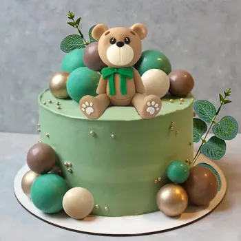 Zelená Krku Uzol Baby Bear Tortu Vňaťou Šťastný Jungle Tému Narodeninovej Party Dodávky Medveď Hnedý Kovové Loptu Tortu Dekoroch Deti Prospech